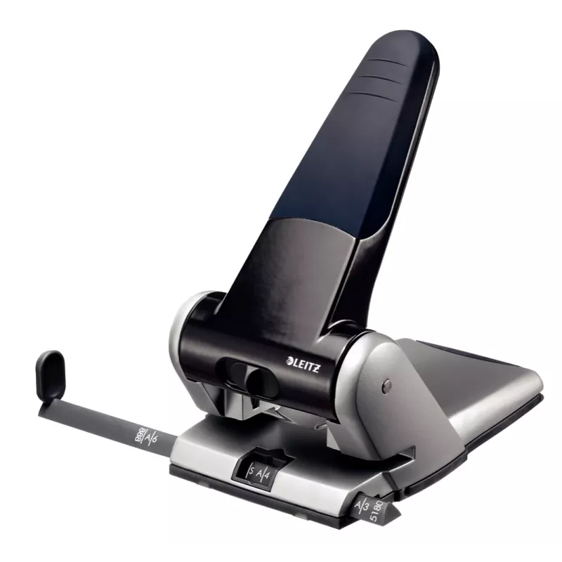 Leitz Heavy Duty Hole Punch, 65 lapai, juoda, pilka, 8 cm, 5,5 mm, A4, 130 mm