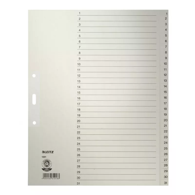 Leitz 12310085 skirtukas su numeriais Skaitmeninis skirtukas Popierius Pilka