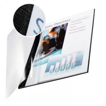 Leitz impressBIND viršelis Soft 10,5 mm, A4, Kartonas, Polietileno tereftalatas (PET), Juoda, Permatoma, 105 lapai, 1,05 cm, 214 mm