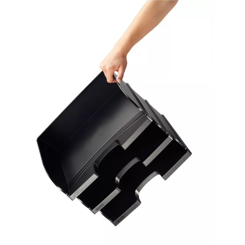 Leitz Letter tray Plus Landscape Jumbo, plastikinis, juodas, tinka laikyti: vokams, laiškams, užrašams, popieriui, vidiniai matmenys (P x G x A): 350 x 103 x 273 mm, matmenys (PxGxA): 363 x 273 x 103 mm, svoris: 400 g