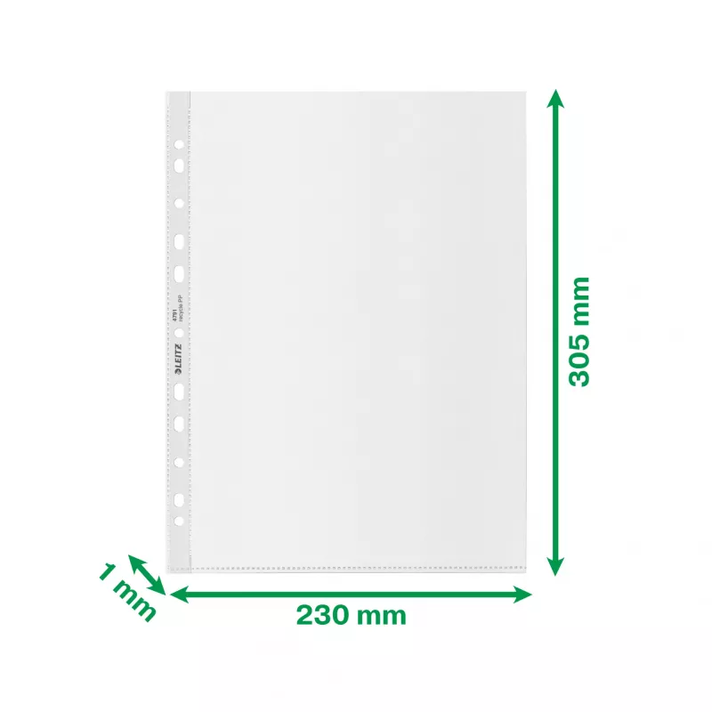 Leitz Recycle A4 kišenė, 210 x 297 mm (A4), permatoma, polipropilenas (PP), portretinė orientacija, 0,1 mm, 230 mm