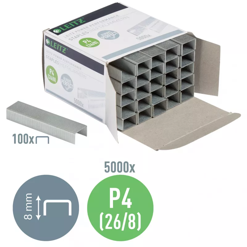 Leitz kabės Power Performance P4 26/8 dėžutė 5000 vnt.