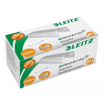 Leitz segės Nr. 10 E1, elektrinė, dėžutė 2500 vnt., segių pakuotė, 4 mm, 2500 segių, fiksavimas, E1, galvanizuotas plienas