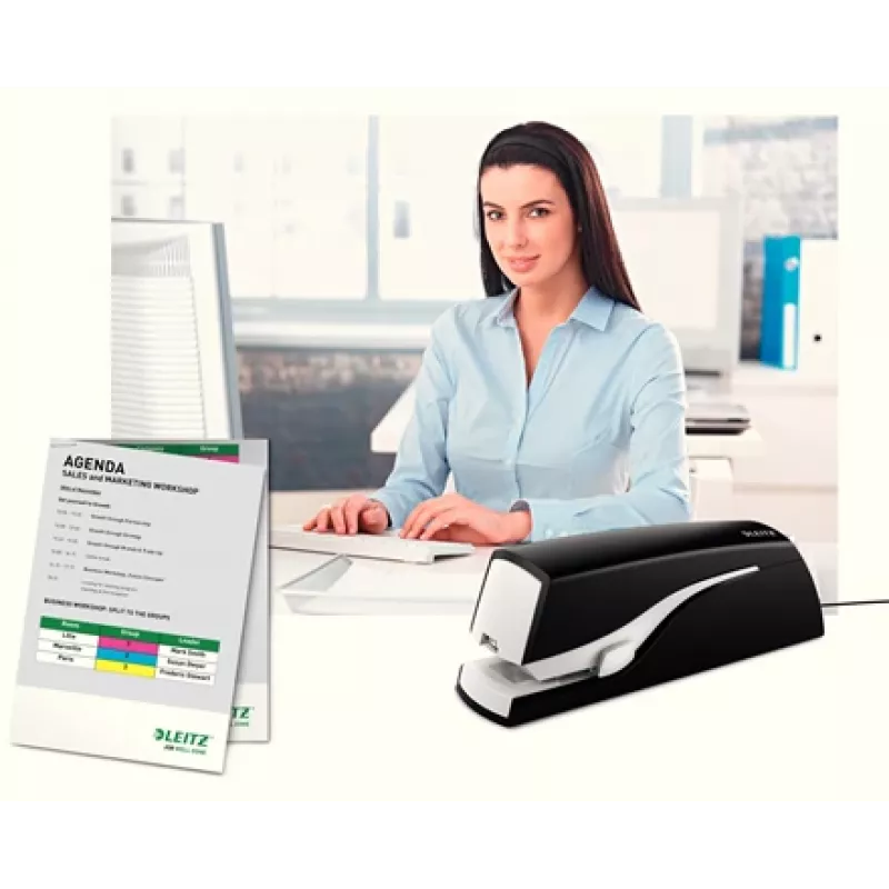 Leitz elektrinis segiklis 5533 NeXXt plokščio susegimo, 20 lapų, 20 lapų, 200 segių, 2 cm, 1 cm, Plastikas, Juoda, Balta