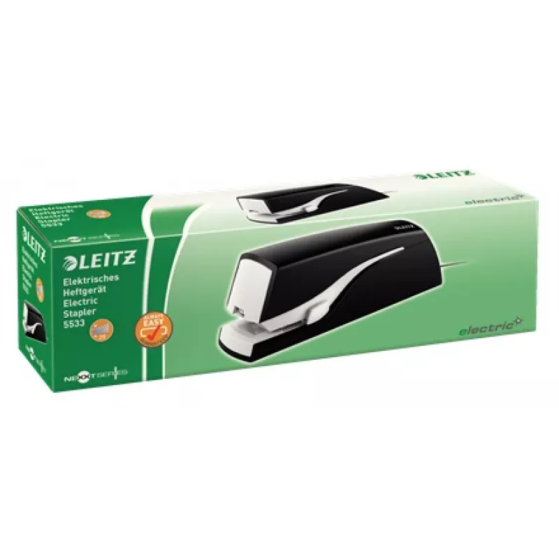 Leitz elektrinis segiklis 5533 NeXXt plokščio susegimo, 20 lapų, 20 lapų, 200 segių, 2 cm, 1 cm, Plastikas, Juoda, Balta