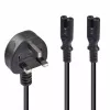 Lindy 2,5 m UK 3 kontaktų kištukas į 2 x IEC C7 skirstytuvo ilginamasis kabelis, juodas