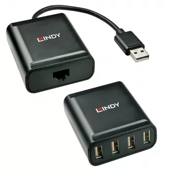 Lindy 60 m 4 prievadų USB 2.0 Cat.6 prailgintuvas, USB 2.0, RJ-45, USB 2.0, juodas, metalinis, 52 mm, 60 mm