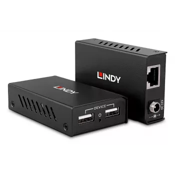 Lindy 100m 2 prievadų USB 2.0 Cat.6 plėtiklis, AV siųstuvas ir imtuvas, 100 m, laidinis, juodas