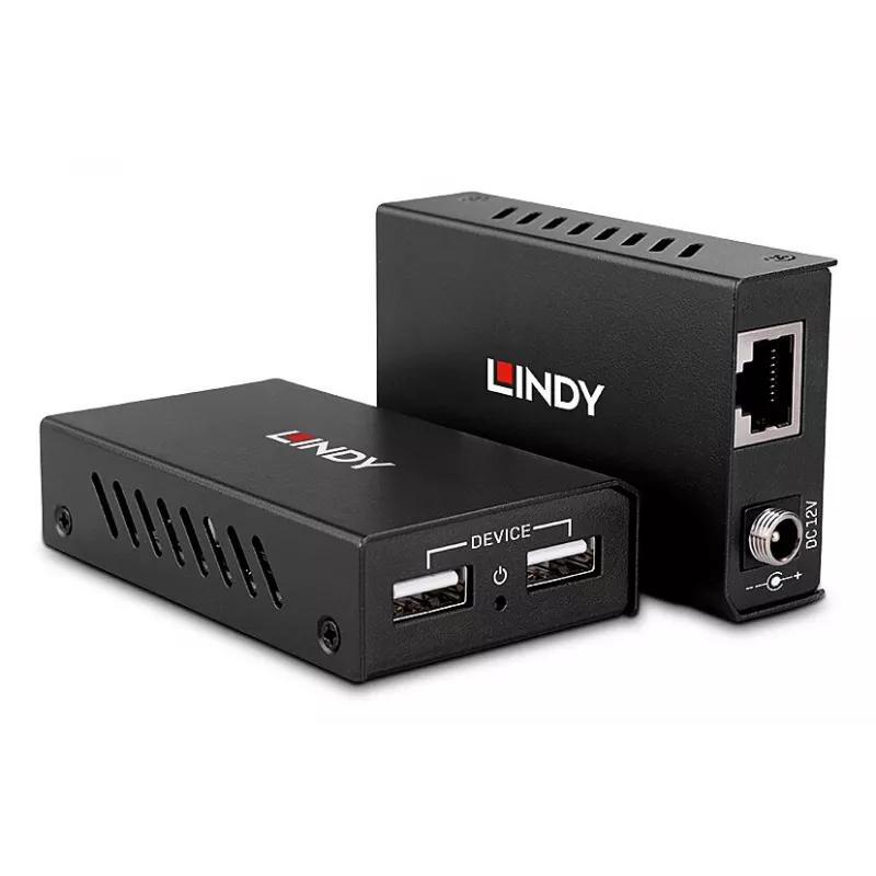 Lindy 100m 2 prievadų USB 2.0 Cat.6 plėtiklis, AV siųstuvas ir imtuvas, 100 m, laidinis, juodas