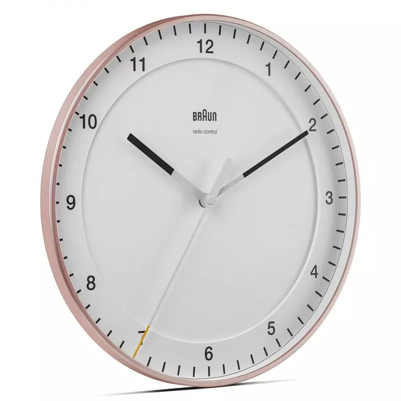 Sieninis laikrodis BRAUN BC 17 PW DCF — analoginis DCF radijo bangomis valdomas laikrodis, rožinės ir baltos spalvos