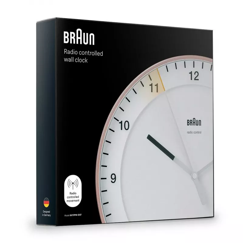 Sieninis laikrodis BRAUN BC 17 PW DCF — analoginis DCF radijo bangomis valdomas laikrodis, rožinės ir baltos spalvos