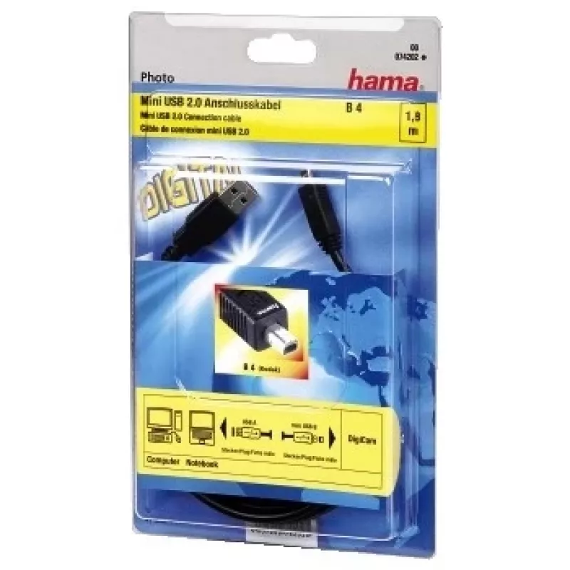 Hama USB 2.0 kabelis USB-A kištukas - mini USB-B kištukas (B4), 1,8 m USB kabelis USB A Mini-USB B Juoda