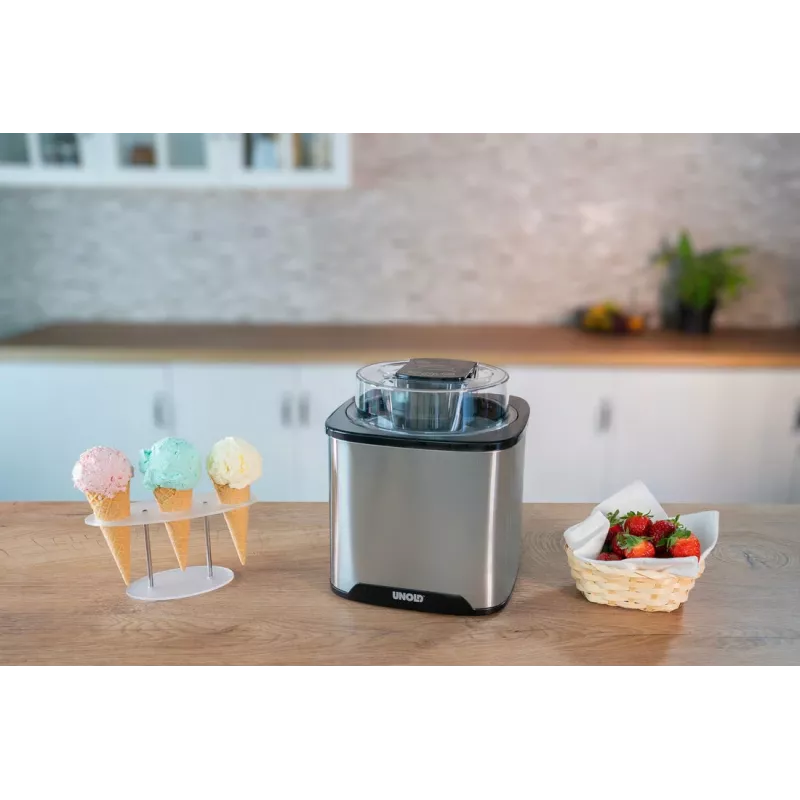 “Unold” ledų gaminimo aparatas “Gelato” 1,5 l, tradicinis ledų gaminimo aparatas, 1,5 l, 1 dubuo, juoda, nerūdijantis plienas, 30 min., LCD