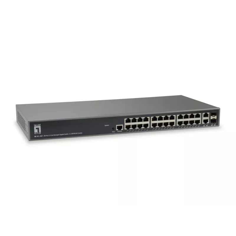 LevelOne TURING 26 prievadų L3 Lite valdomas gigabitinis komutatorius, 2 x SFP/RJ45 Combo