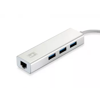 LevelOne Gigabit USB tinklo adapteris, USB Hub, Wired, USB, Ethernet, 1000 Mbit/s, Sidabrinė, White