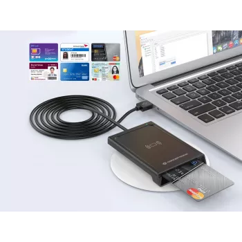 „Conceptronic BIAN11B“ dviejų sąsajų išmanusis asmens ID kortelių skaitytuvas, USB 2.0, artimojo lauko ryšys (NFC), 1 m, juodas, 100 g