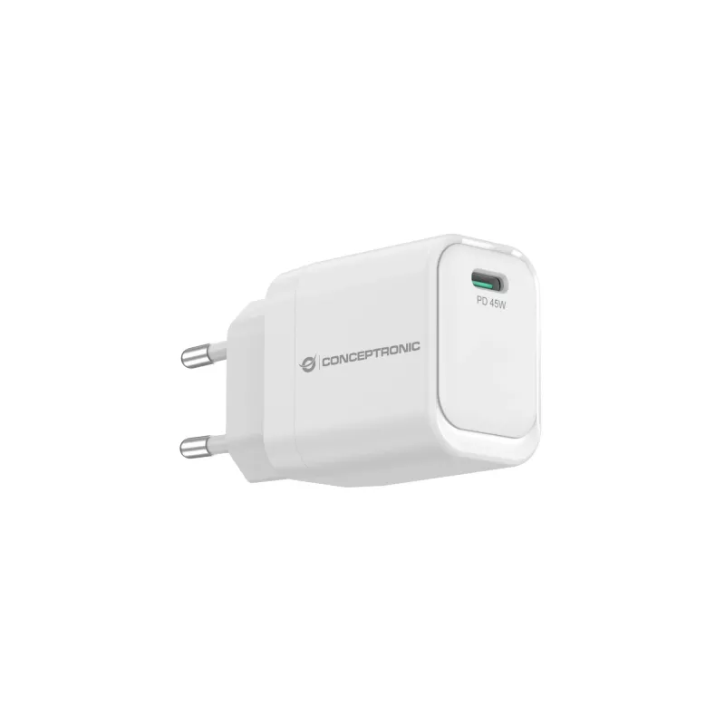 CONCEPTRONIC ALTHEA19W45 1 prievado 45W GaN USB-C PD įkroviklis su PPS, PD 3.0, 100–240 V, baltas