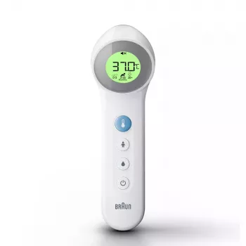 Skaitmeninis kaktos termometras BRAUN BNT400 — nekontaktinis, 34–43 °C diapazonas, 0,1 °C tikslumas, baltas