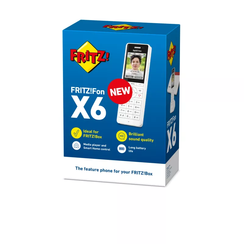 DECT belaidis ragelis FRITZ X6 baltas International — garsiakalbis, atsakiklis, 100 įrašų telefonų knyga