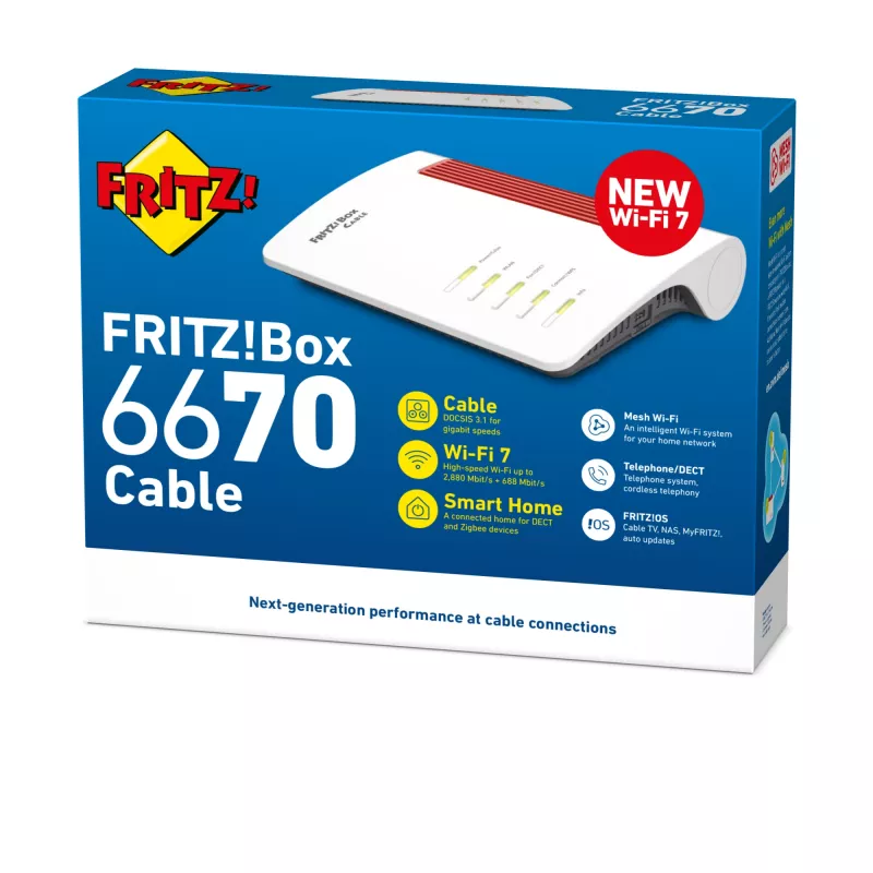 Box FRITZ 6670 kabelis Edition International belaidis maršrutizatorius 2.5 Gigabit Ethernet Dviejų juostų (2.4 GHz / 5 GHz) Raudona, Balta