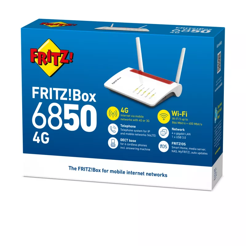 Box FRITZ 6850 4G International belaidis maršruto parinktuvas Gigabit Ethernet Dviejų dažnių (2,4 GHz / 5 GHz) Balta