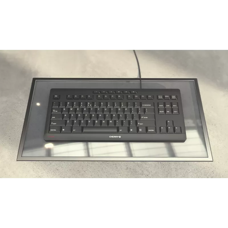 Klaviatūra Cherry STREAM TKL laidinė USB QWERTZ šveicariška balta, žirkliniai jungikliai, 94 klavišai, 1,8 m laidas