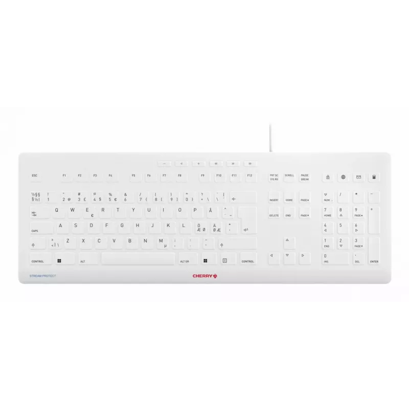 Contour Design STREAM PROTECT, pilno dydžio (100 %), laidinė, USB, žirkliniai jungikliai, QWERTY, balta