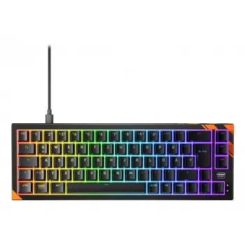 Mechaninė žaidimų klaviatūra Cherry K5 Pro TMR Compact — 65% išdėstymas, QWERTZ, RGB apšvietimas, USB laidinė, 2 m laidas, juoda/oranžinė