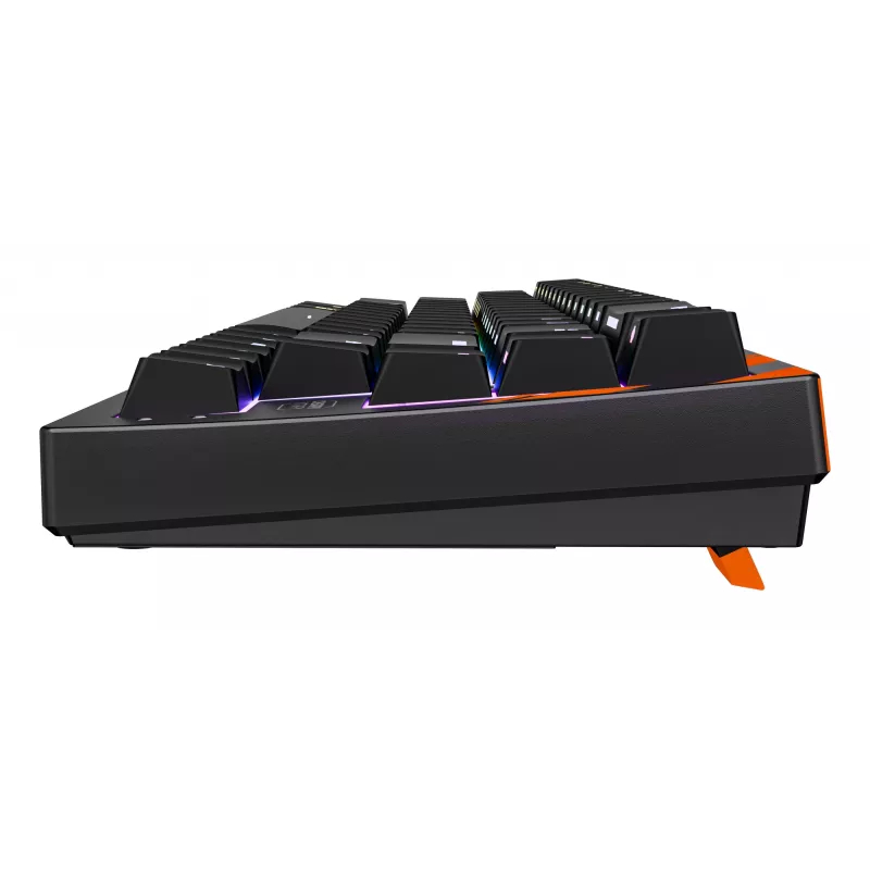 Mechaninė žaidimų klaviatūra Cherry K5 Pro TMR Compact — 65% išdėstymas, QWERTZ, RGB apšvietimas, USB laidinė, 2 m laidas, juoda/oranžinė
