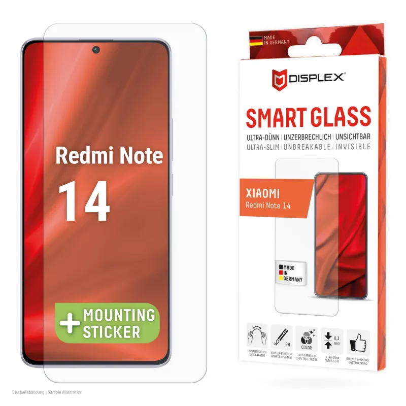 Displex Smart Glass (9H) skirtas Xiaomi Redmi Note 14, montavimo lipdukas, nedūžtantis