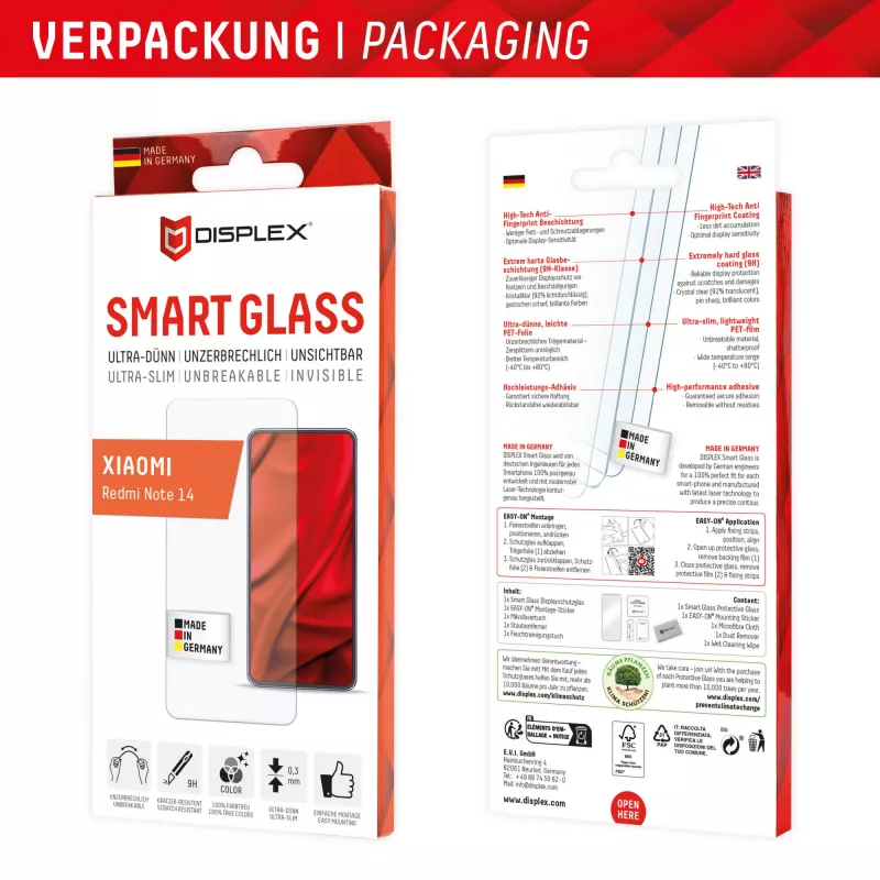 Displex Smart Glass (9H) skirtas Xiaomi Redmi Note 14, montavimo lipdukas, nedūžtantis