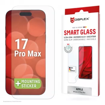 “Displex Smart Glass (9H)”, skirtas “Apple iPhone 17 Pro Max”, montavimo lipdukas, nedūžtantis