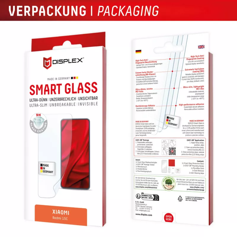 e.v.i. DISPLEX Smart Glass Xiaomi Redmi 15C — grūdintas ekrano apsauginis stiklas, modelis 02198