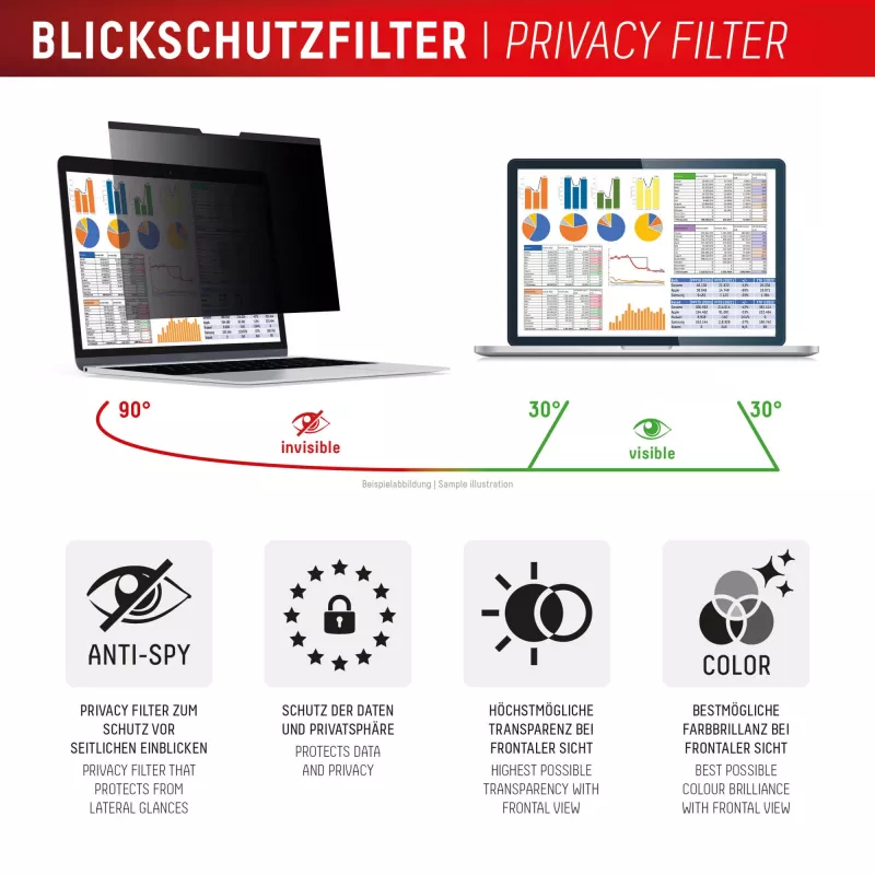 Privatumo filtras e.v.i. Displex PRIVACY SAFE magnetinis dvipusis 16 colių (16:10) nešiojamam kompiuteriui, berėmis, blizgus/matinis, 3H