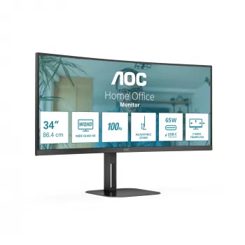AOC V5 CU34V5C/BK/23 kompiuterio monitorius 86,4 cm (34 col.) 3440 x 1440 pikseliai Wide Quad HD LED juodas