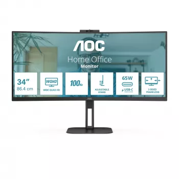 AOC V5 CU34V5C/BK/23 kompiuterio monitorius 86,4 cm (34 col.) 3440 x 1440 pikseliai Wide Quad HD LED juodas
