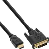 InLine HDMI į DVI laidas kištukas / 18+1 kištukas paauksuotas 15 m, 15 m, HDMI, DVI-D, auksas, 4,95 Gbit/s, juoda