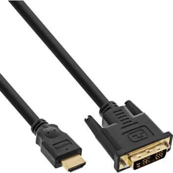 InLine HDMI į DVI laidas kištukas / 18+1 kištukas paauksuotas 15 m, 15 m, HDMI, DVI-D, auksas, 4,95 Gbit/s, juoda