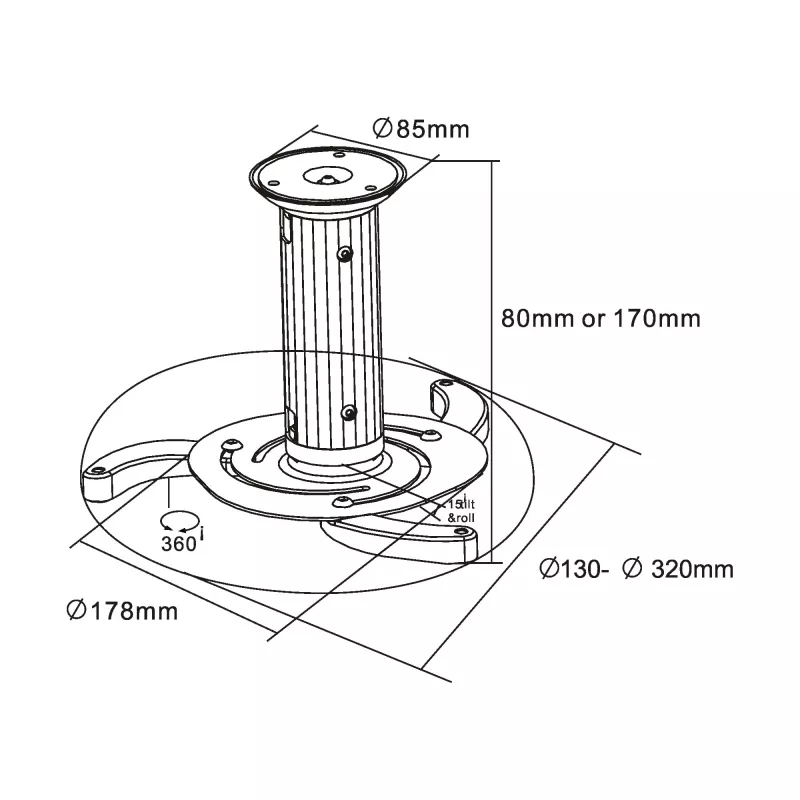 Projektoriaus laikiklis InLine 23134A aukštis 130/200mm maks. 10kg