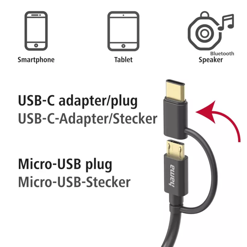 Hama 00201533 USB laidas USB 2.0 1 m USB A Micro-USB B Juoda