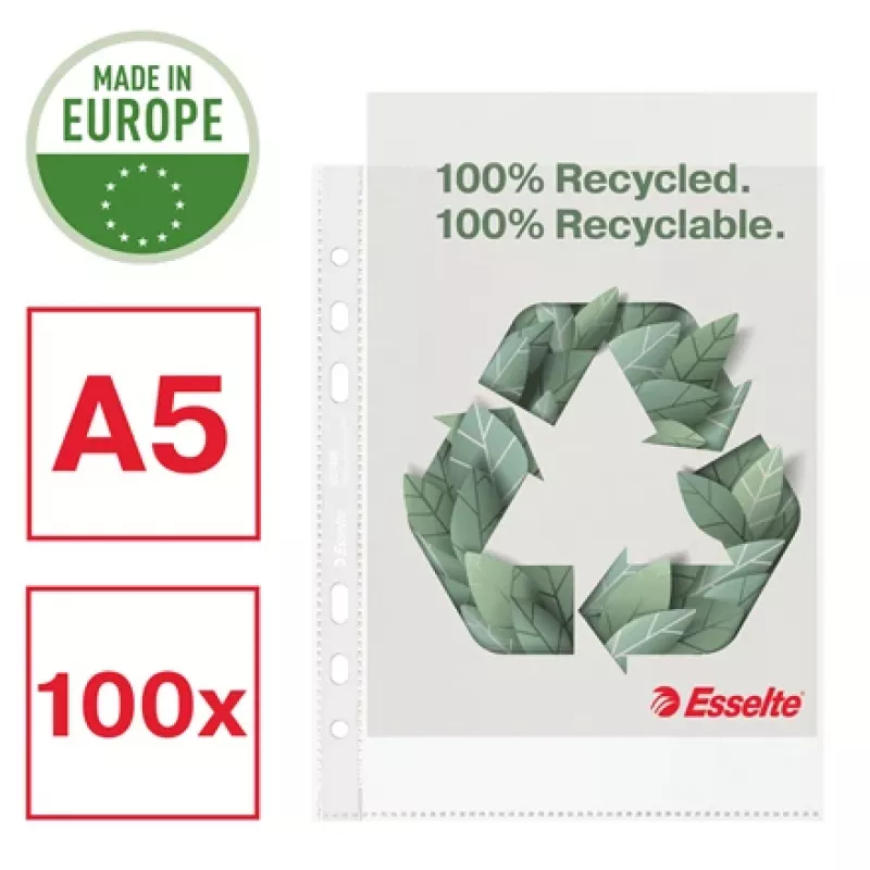 Esselte Recycle kišenė A5, 150 x 210 mm (A5), Skaidrus, Polipropilenas (PP), Gulsčias/Stačias, Viršus, 0,07 mm