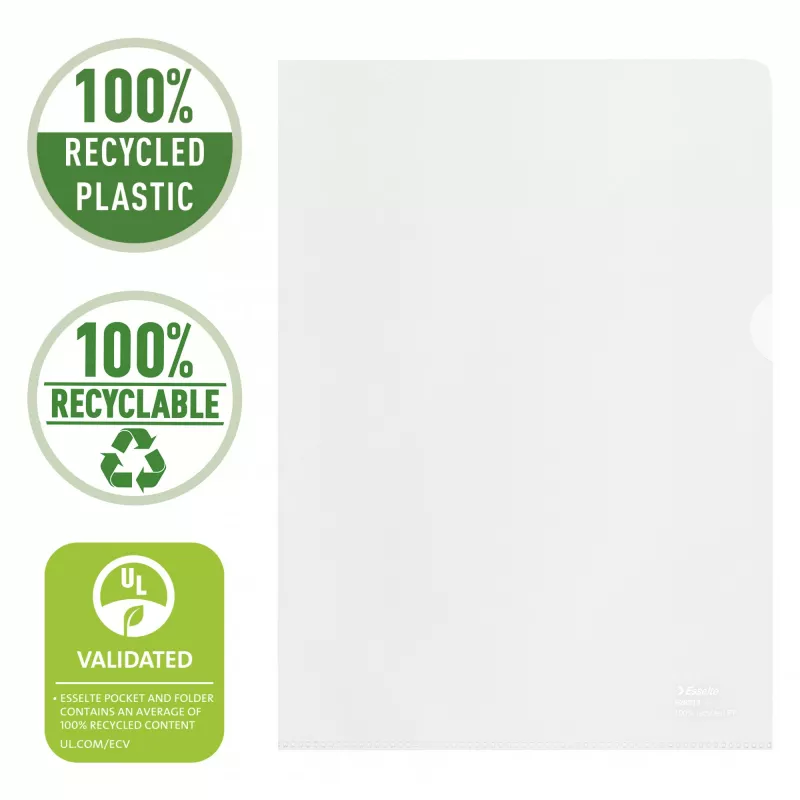Esselte Recycle aplankas A4, Projektinis aplankas, A4, Polipropilenas (PP), Skaidrus, Vertikalus, 220 mm
