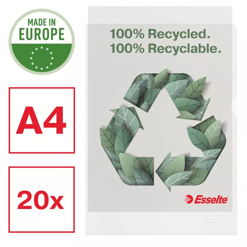 Esselte Recycle aplankas A4, Projektinis aplankas, A4, Polipropilenas (PP), Skaidrus, Vertikalus, 220 mm