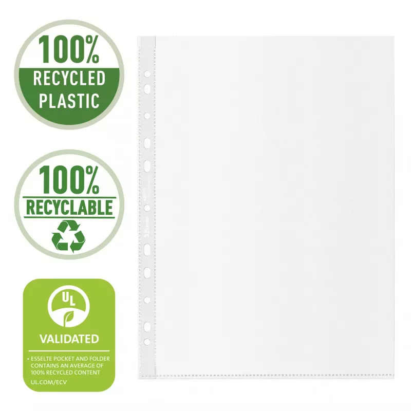 Esselte Recycle kišenė A4, 210 x 297 mm (A4), Skaidri, Polipropilenas (PP), Vertikali, Viršuje, 0,07 mm