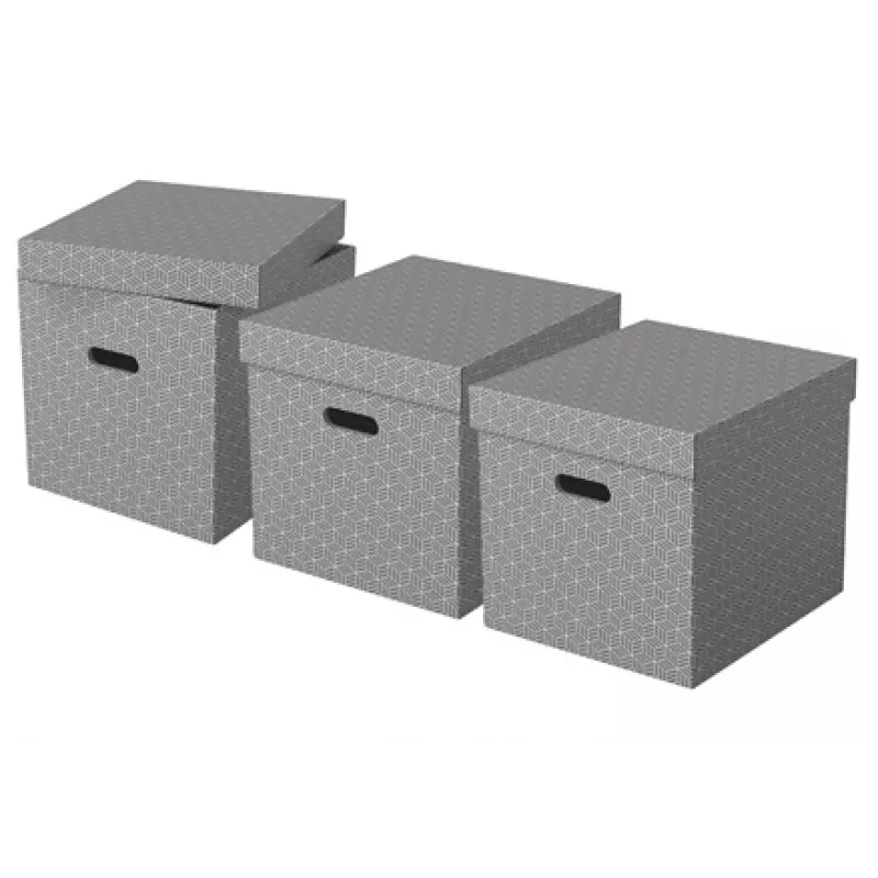 Esselte Home Storage Box Cube, 3 vnt. pakuotėje, kartoninė, pilka, 320 mm, 315 mm, 365 mm, 850 g