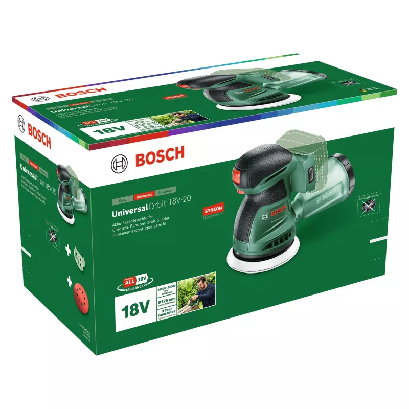 Bosch UniversalOrbit 18V-20 (Baretool), orbitinis šlifuoklis, orbitinis, žalias, Vokietija, baterija, 18 V