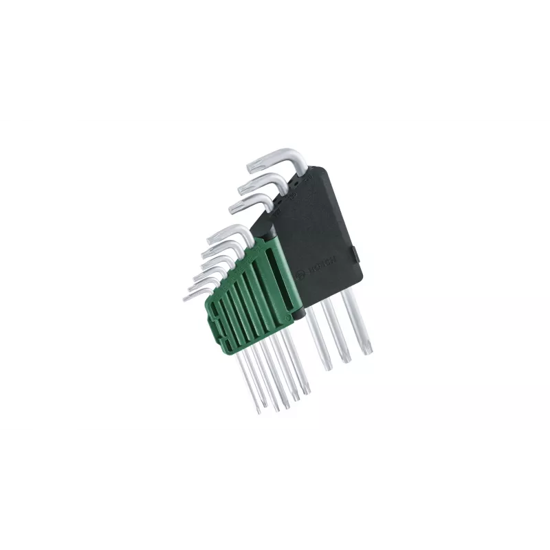 Bosch 1 600 A02 Z9C, L formos Torx raktų rinkinys, TX10, TX15, TX20, TX25, TX27, TX30, TX40, TX8, TX9, žalia, sidabrinė, plienas, plastikas, 69 mm