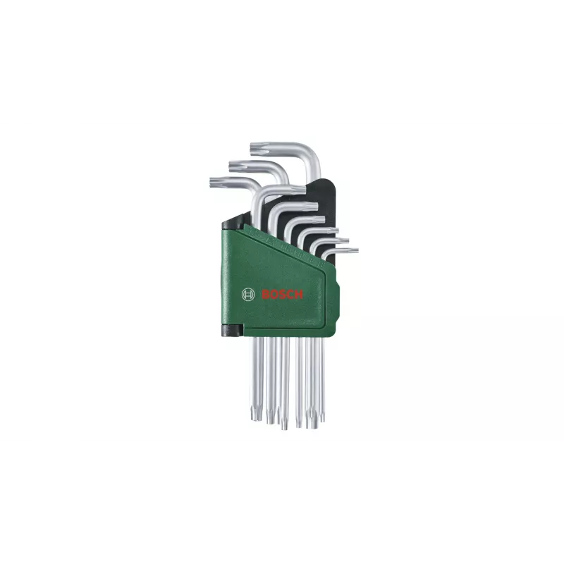 Bosch 1 600 A02 Z9C, L formos Torx raktų rinkinys, TX10, TX15, TX20, TX25, TX27, TX30, TX40, TX8, TX9, žalia, sidabrinė, plienas, plastikas, 69 mm