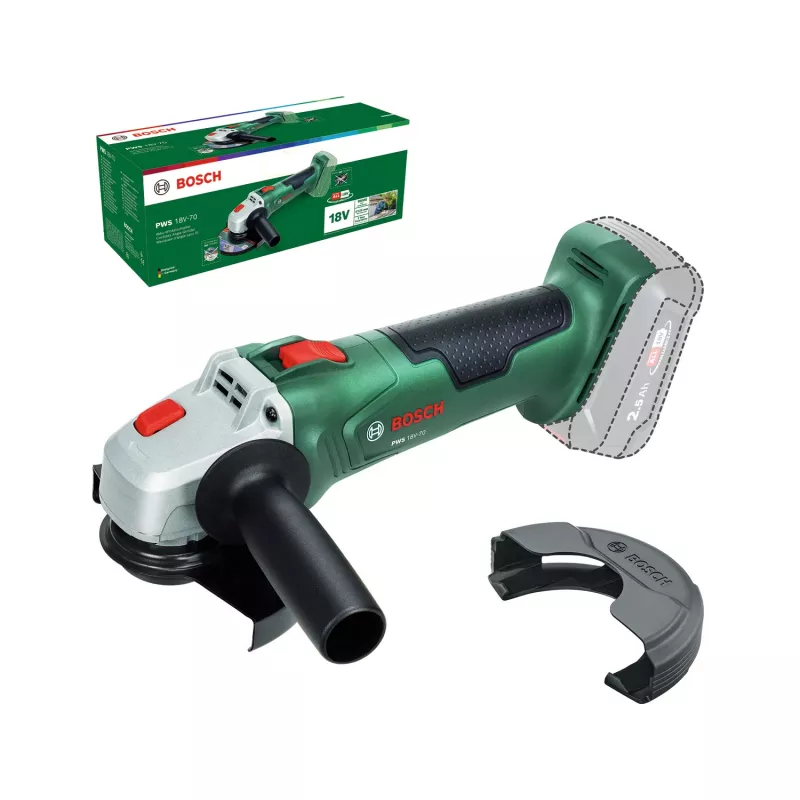 Bosch kampinis šlifuoklis PWS 18V-70 (įrankis be akumuliatoriaus, 125 mm, kartoninė dėžutė), 10000 aps./min., 12,5 cm, baterija, 2 kg