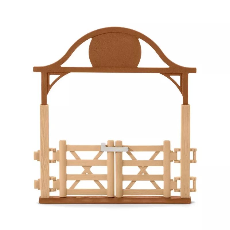 schleich HORSE CLUB aptvaras su įėjimo vartais, žaislinė figūrėlių tvorelė, 5 m., arklidė, arkliai, smėlio, ruda